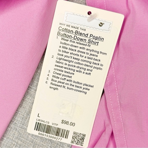 Lululemon Cotton Blend Poplin Button Down Shirt Vitapink Size Large NWT - Picture 14 of 14